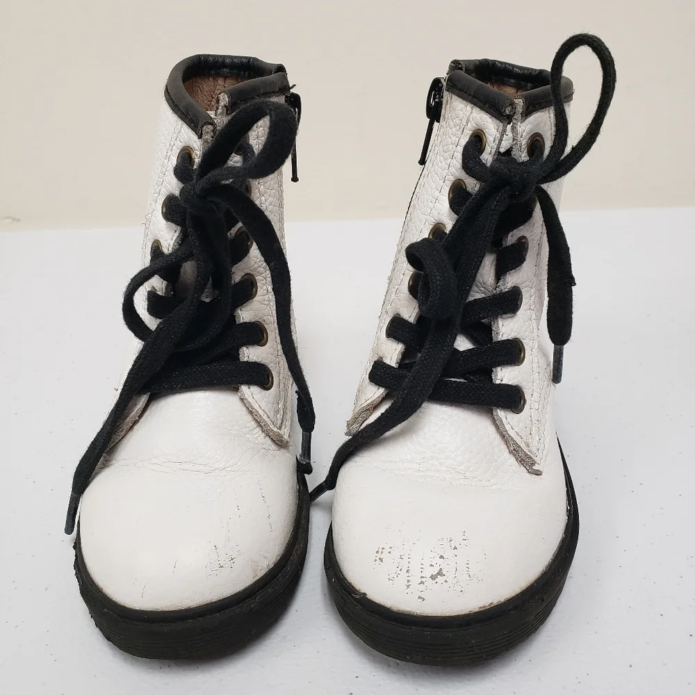 Monkey Feet Girls White Leather Boots Lace Up Side Zipper Size 18-24 Months